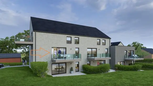 Appartement met 2 slaapkamers, terras en vrij uitzicht.
